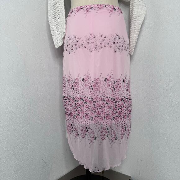 Vintage Y2K Coquette Fairycore Floral Midi Skirt Pink Mesh Medium - Picture 4 of 9